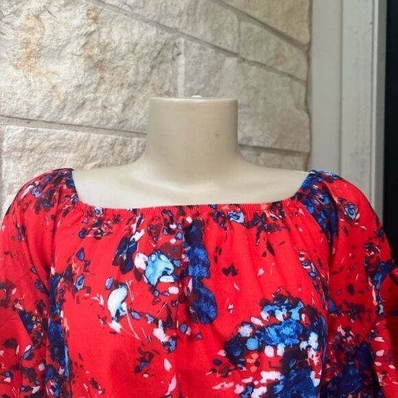 Women's Boho Floral Print Flare Sleeve Off the Shoulder Tie Knot Blouse Small - Picture 7 of 12